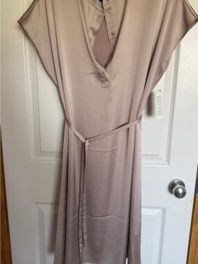 Simons Mauve Taupe Belted Midi Shirt Dress